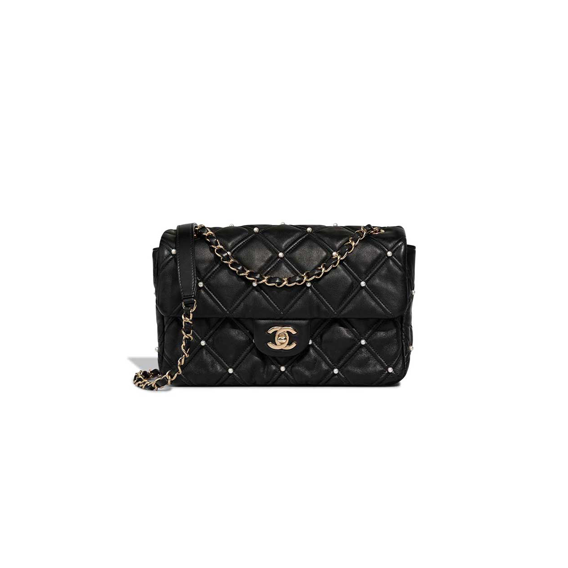 ch**el black pearl studded D1am0nd quilt flap bag (24*16*7.5cm)